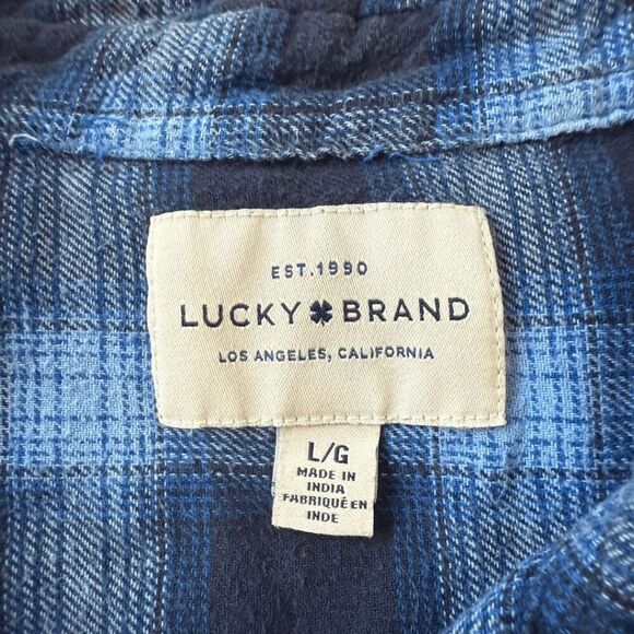 Lucky Brand Men's Plaid Collared Long Sleeve Flannel Button Up Shirt Blue Large - Picture 3 of 8